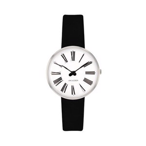 Arne Jacobsen Uhr - Roman - Ø30 mm - Stahl & Schwarzes Lederband
